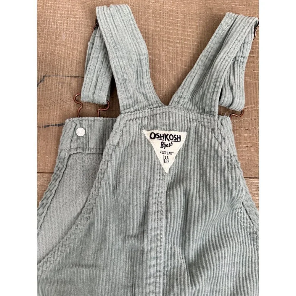 OshKosh Bgosh Girls Size 8 Light Gray Corduroy Overall Dress With Button Front &